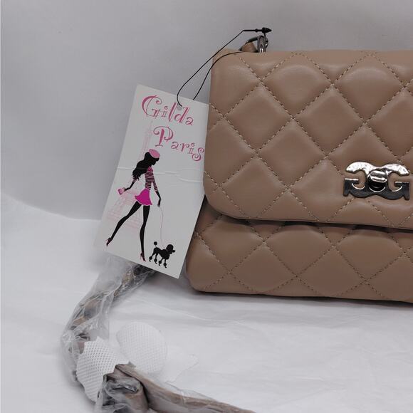 Gilda Paris Mini Quilted Messenger Bag Crossbody Shoulder Bag Taupe Party - Picture 4 of 11